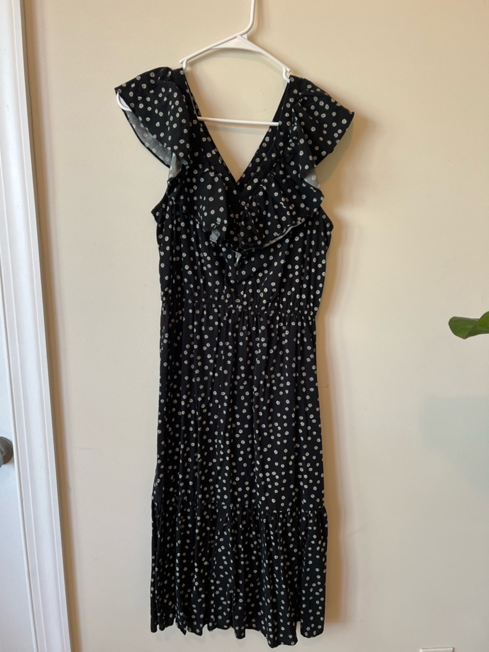 Banana Republic Black Polka Dot Ruffle Midi Dress